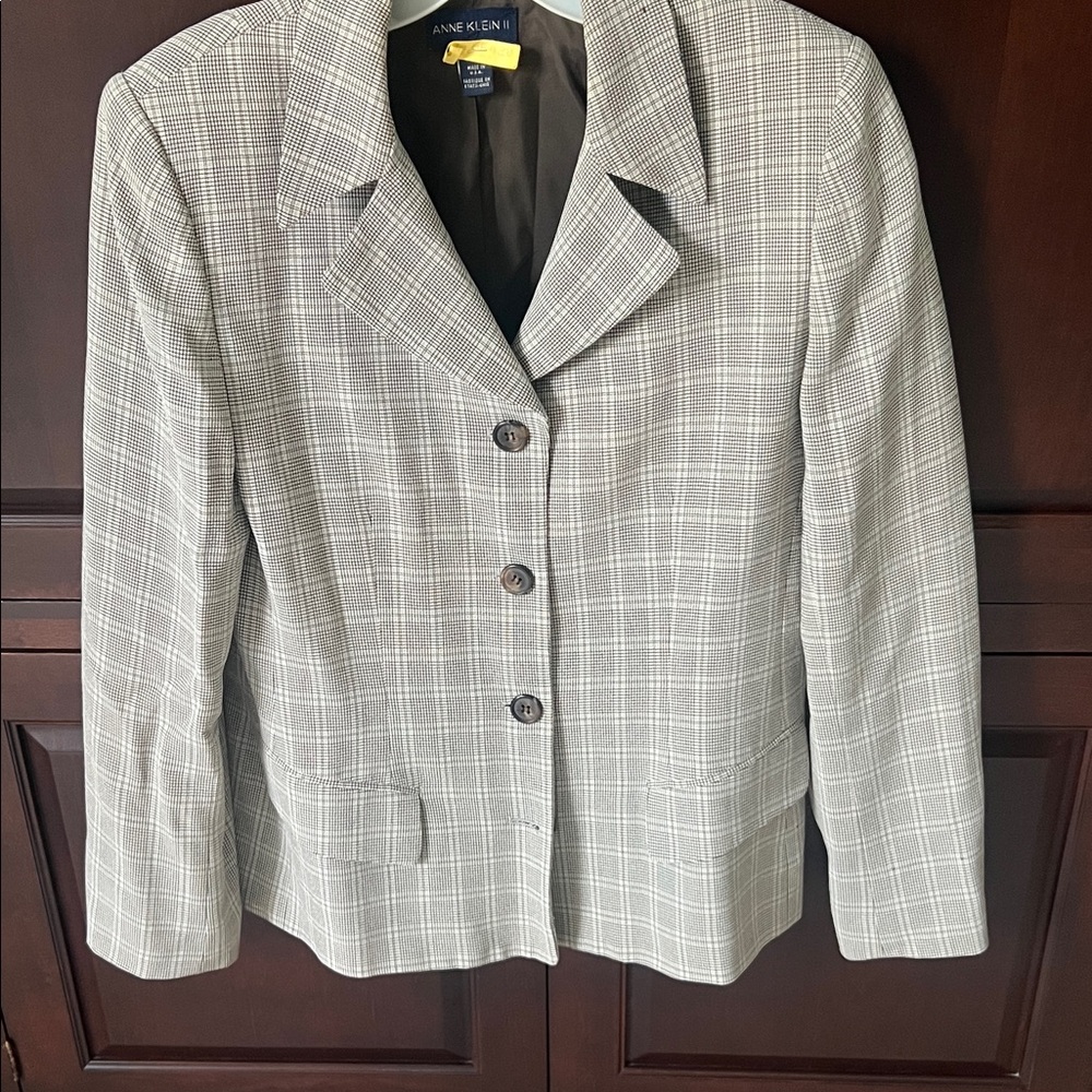 Anne Klein Women's Gray Plaid Blazer, 6